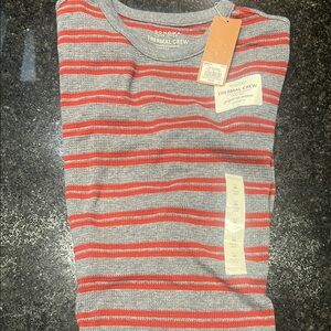 Sonoma Thermal Crew Gray and Red Striped Shirt